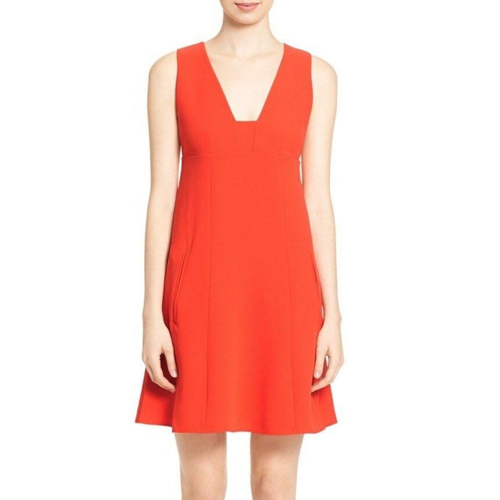 T BY ALEXANDER WANG Red Matte Crepe Flare Dress